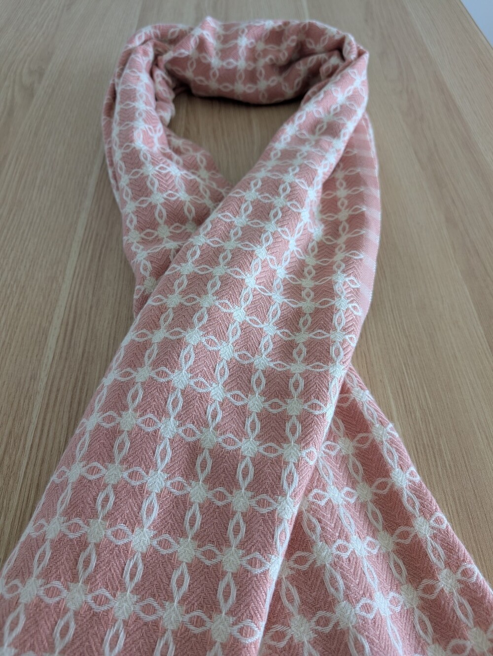 Pink & White Woven Fringe Scarf